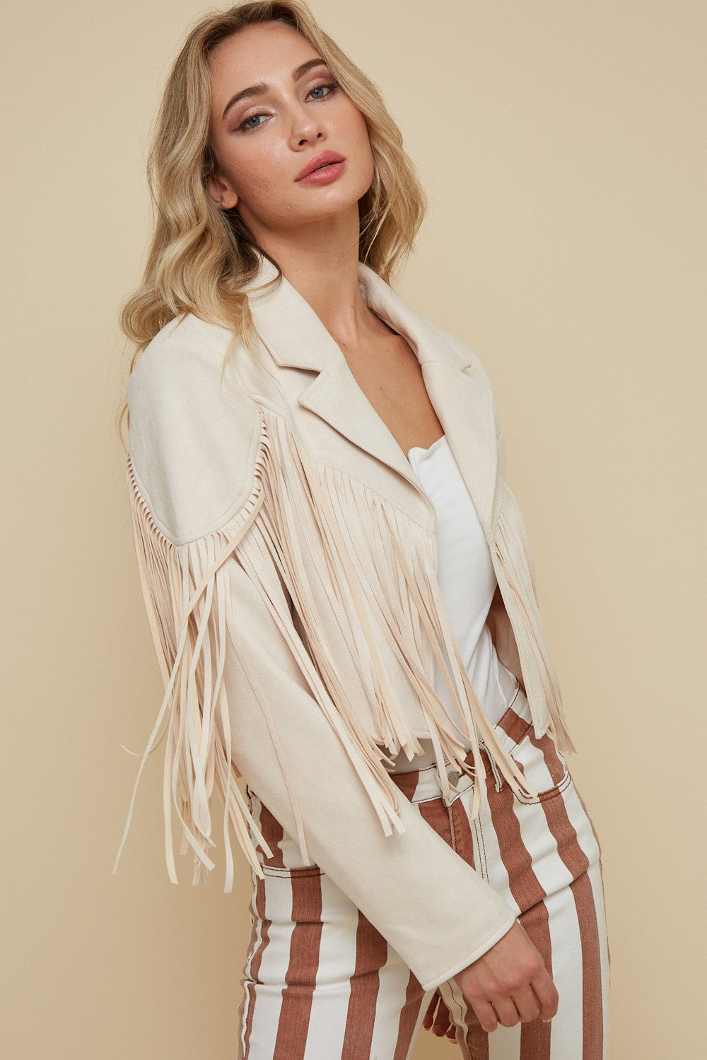 Boho Fringed Faux Suede Moto Jacket
