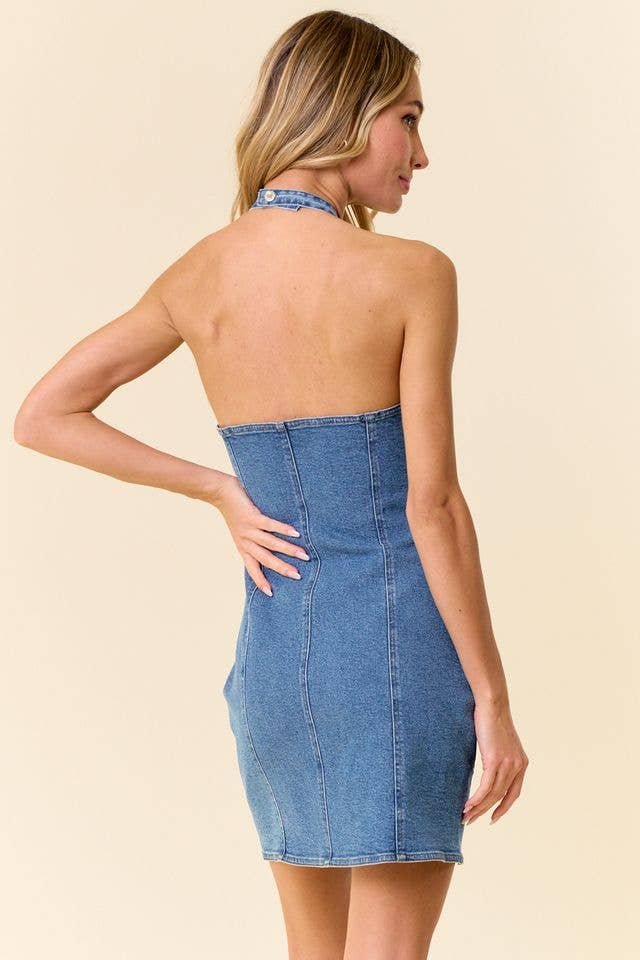 Denim Halter Mini Dress