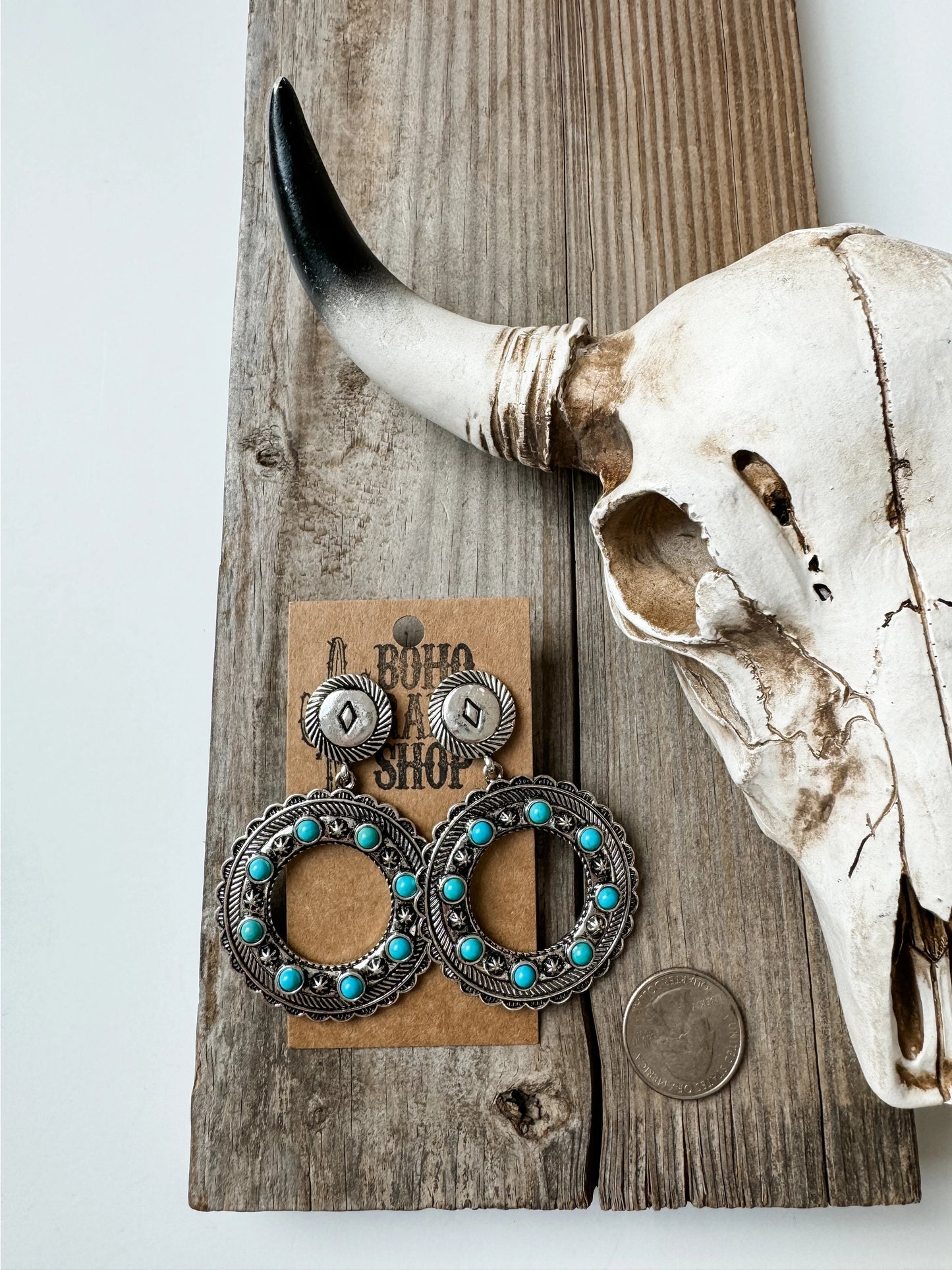 Western Round Drop Stone Post Earrings