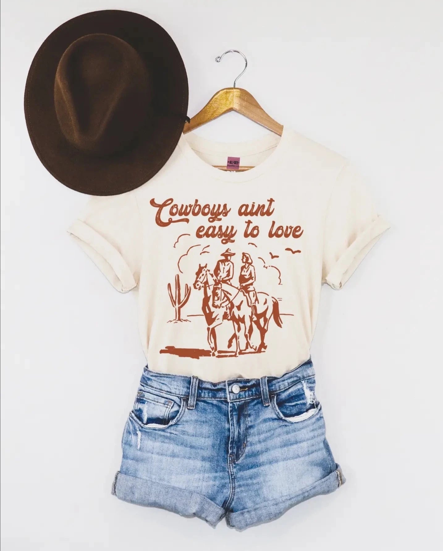 Cowboys Ain't Easy To Love Graphic Tee - Vintage White