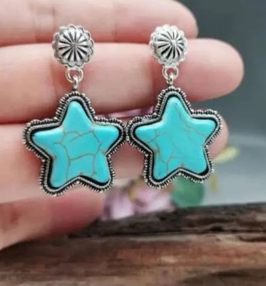 Turquoise Star Western Earrings