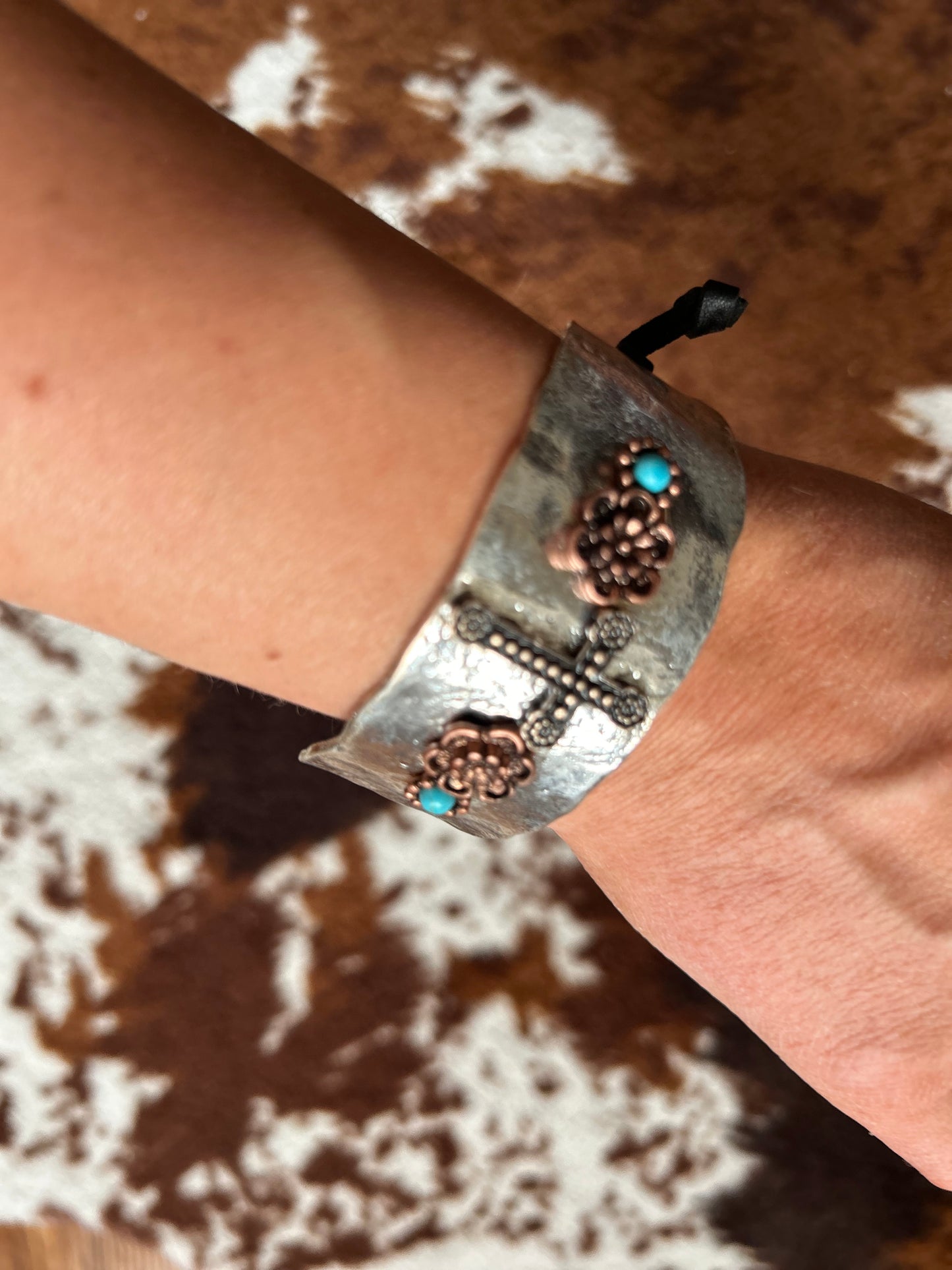 Cross Flower Turquoise Western Bracelet Cuff