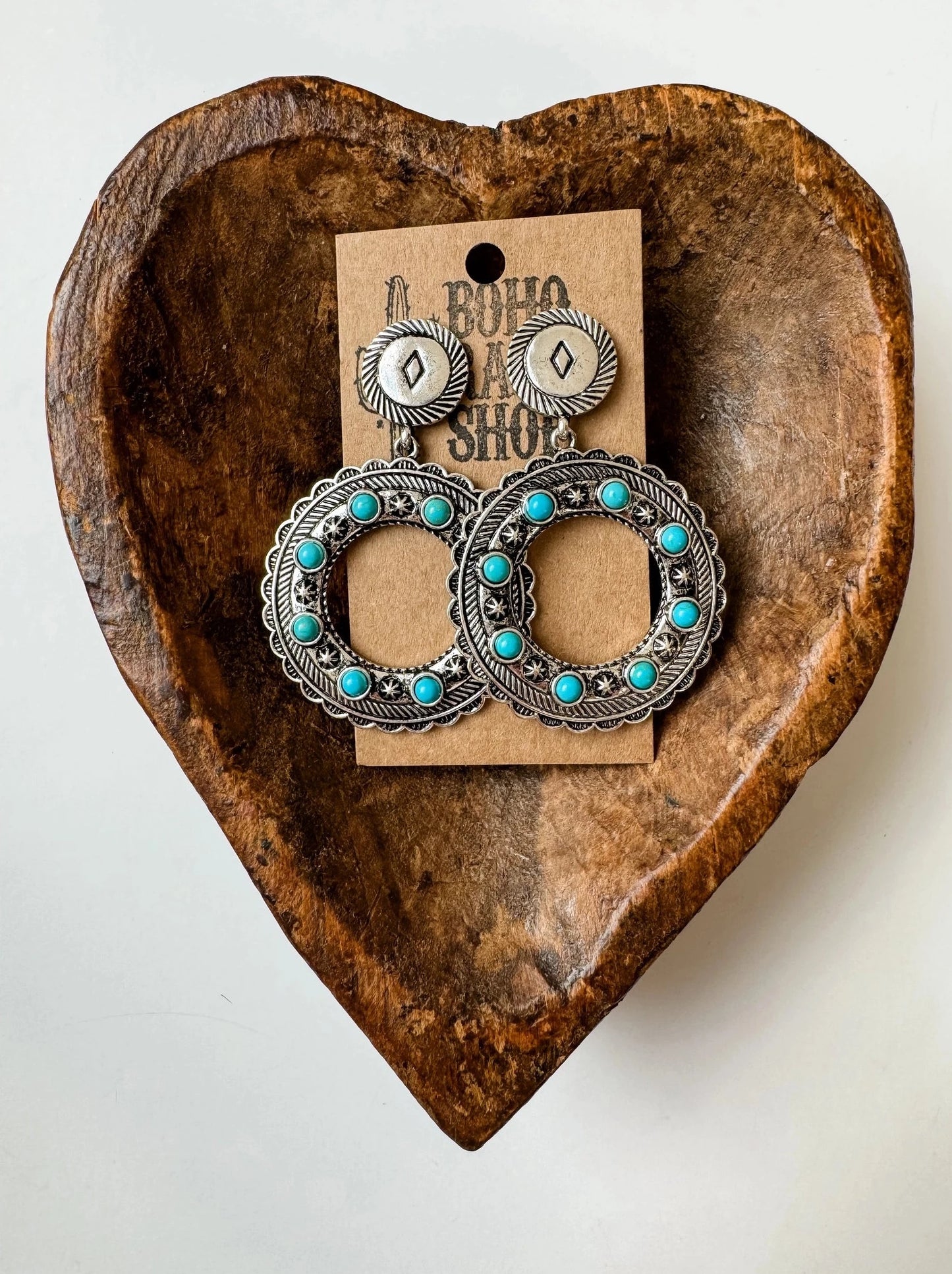 Western Round Drop Stone Post Earrings
