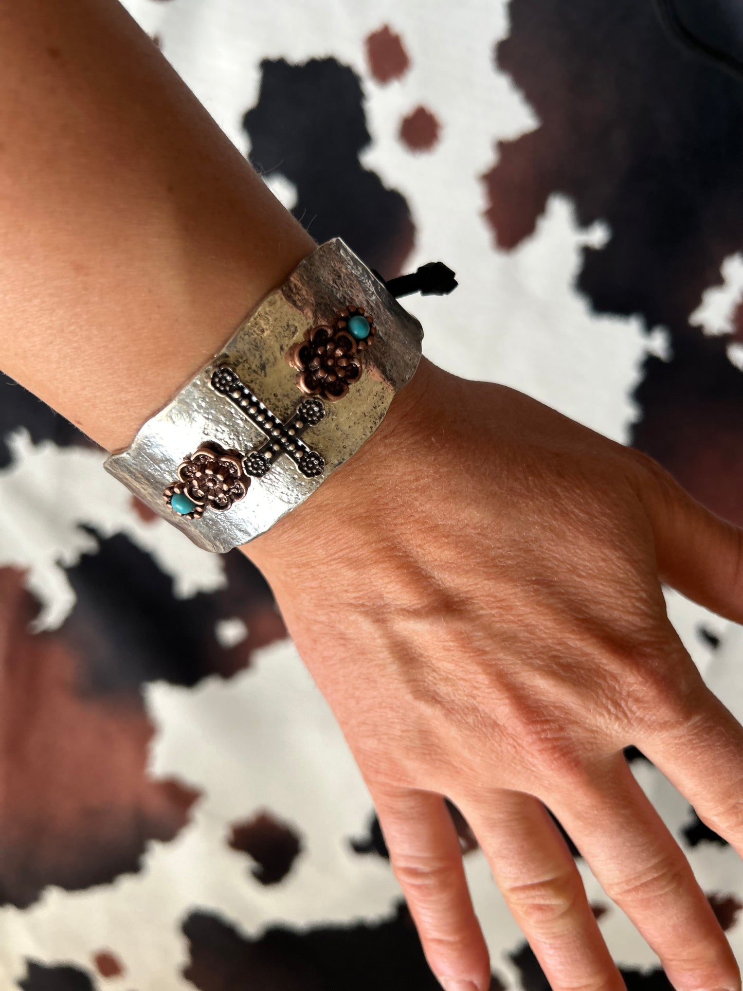 Cross Flower Turquoise Western Bracelet Cuff