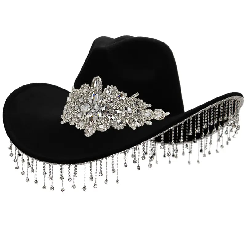Crystal Flower Bling Rhinestone Fringe Trim Cowboy Hat