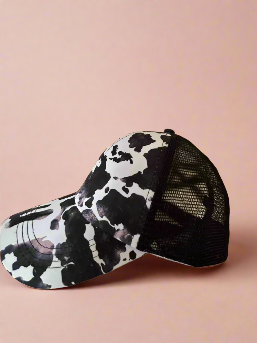 Cow Print Criss Cross Back Hat