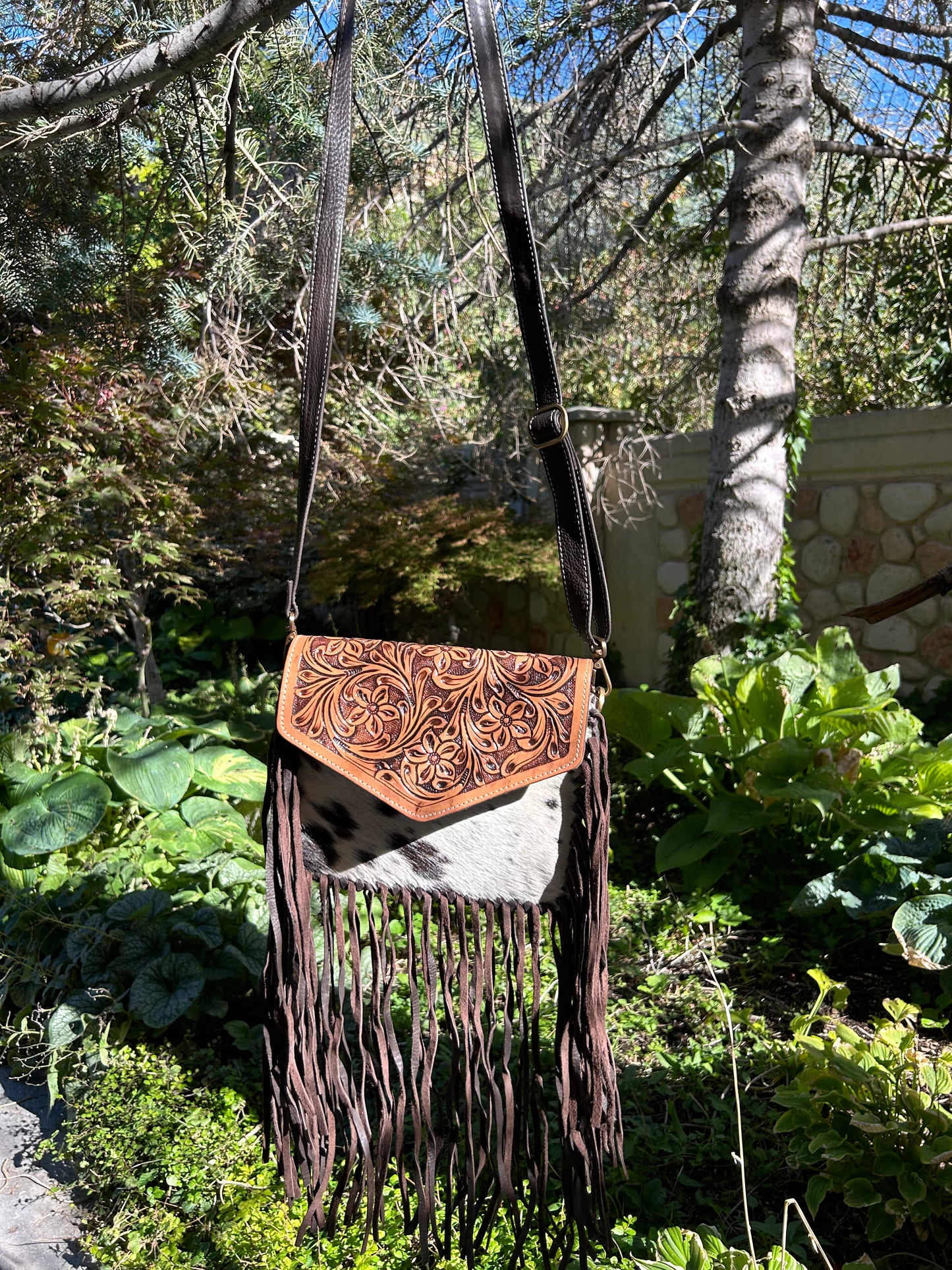 Western Leather Cowhide Fringe Crossbody