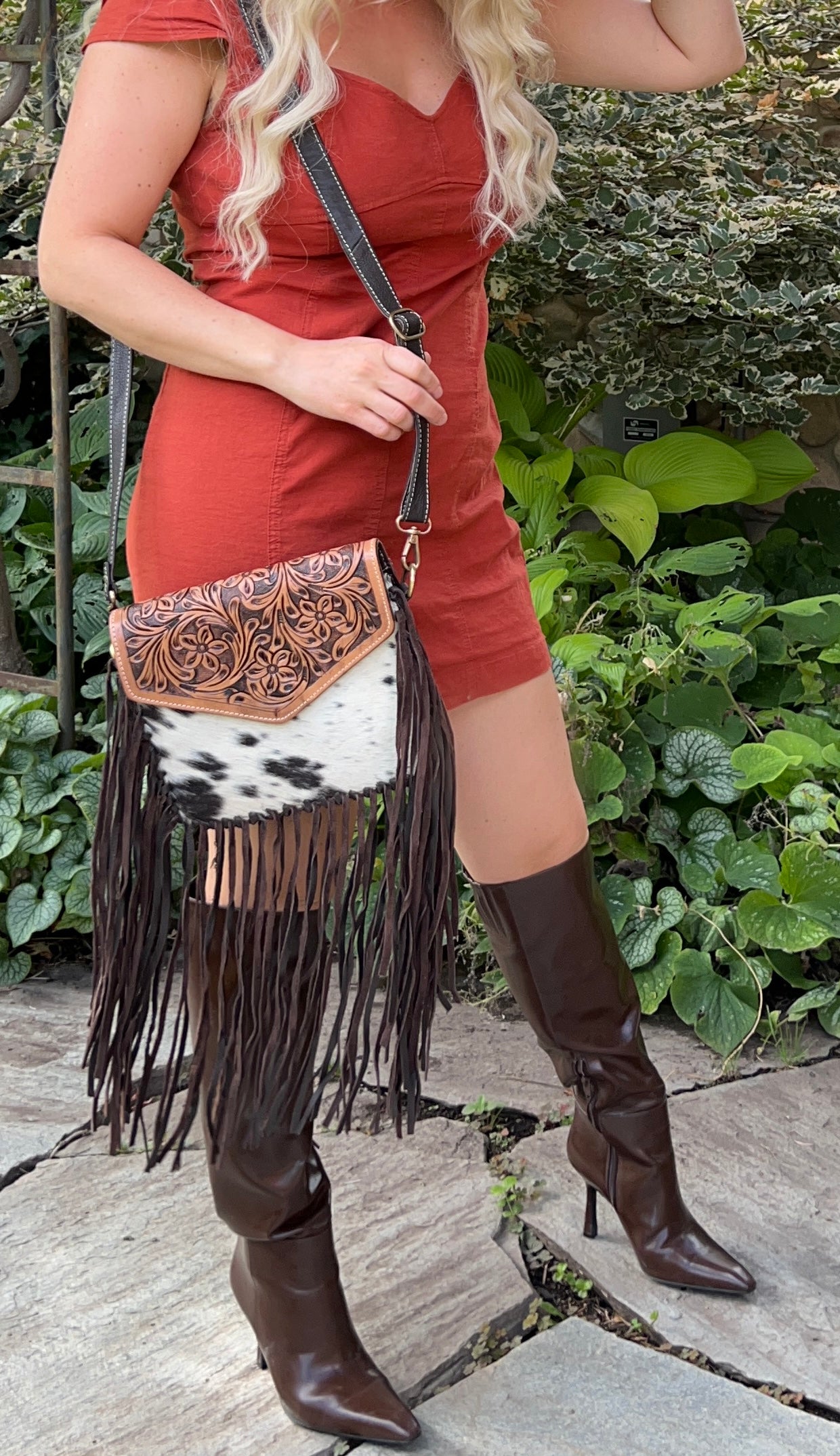 Western Leather Cowhide Fringe Crossbody