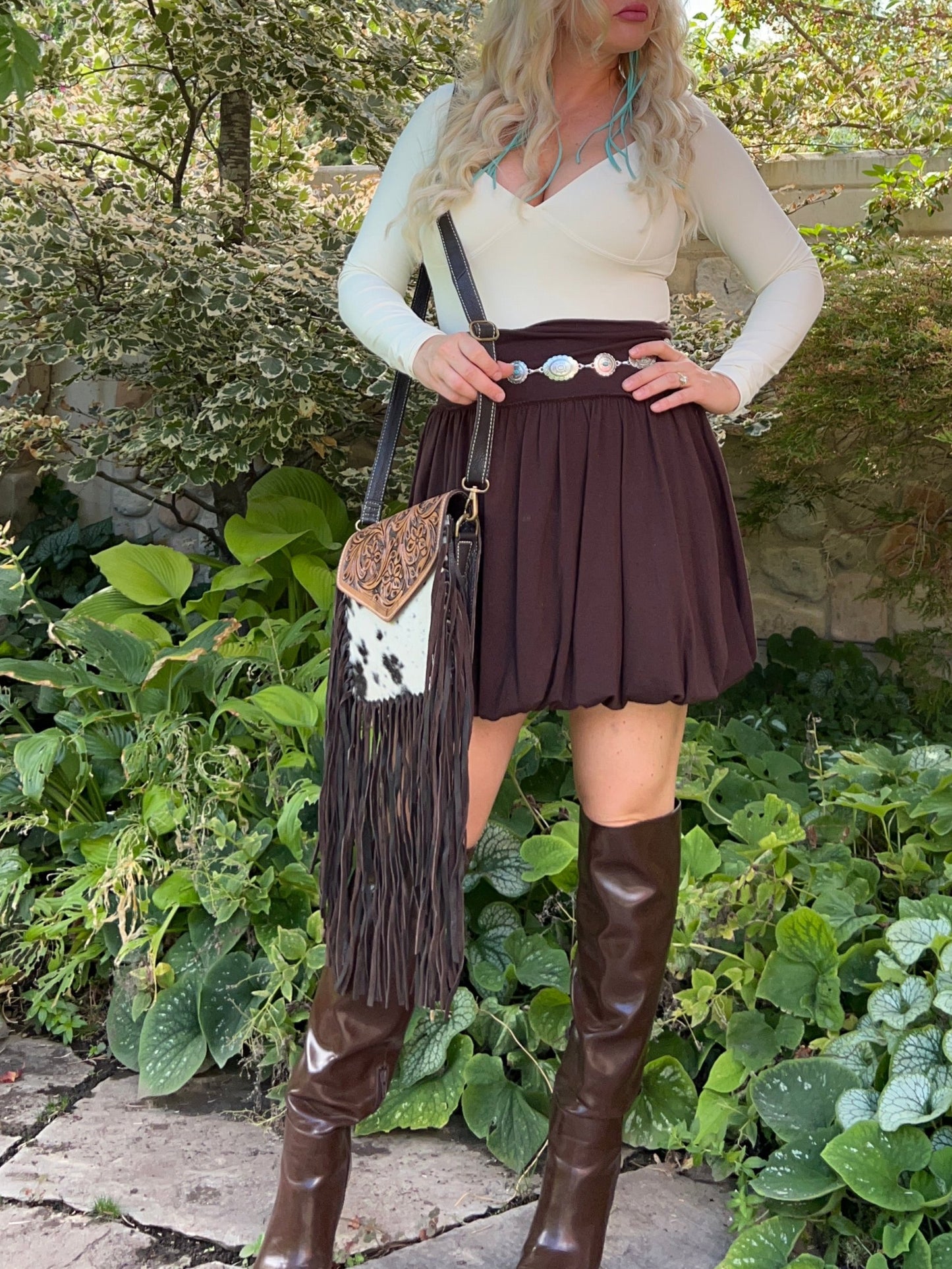 Western Leather Cowhide Fringe Crossbody