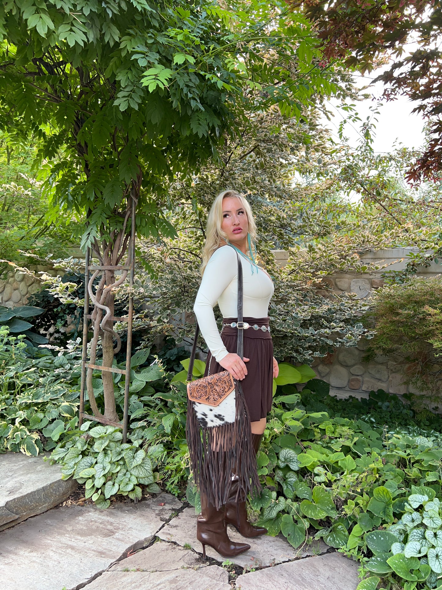 Western Leather Cowhide Fringe Crossbody