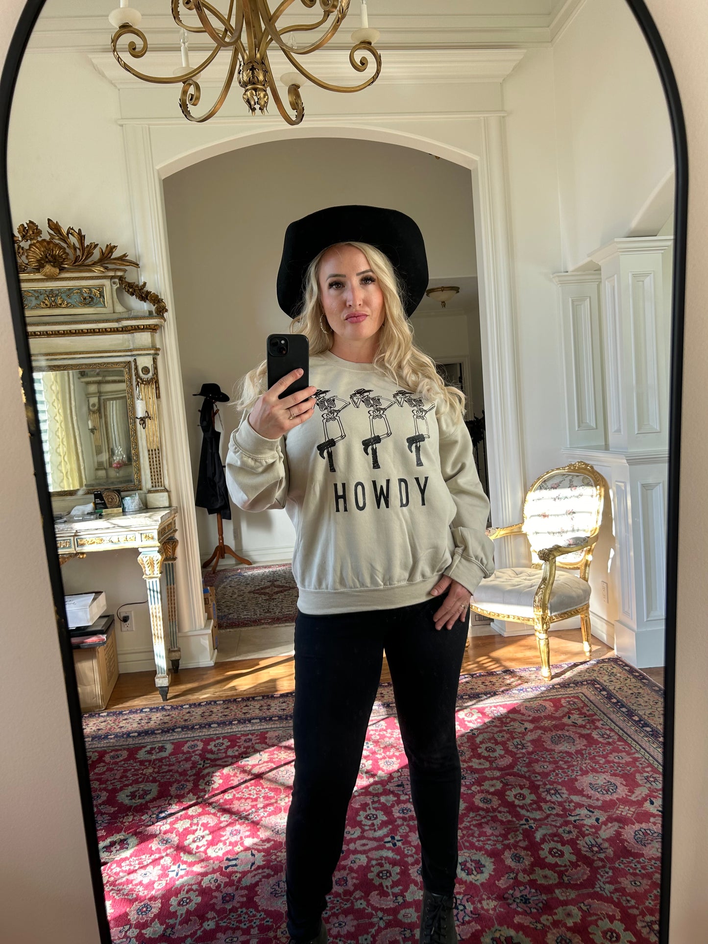 Howdy Cowboy Skeletons Halloween Sweatshirt