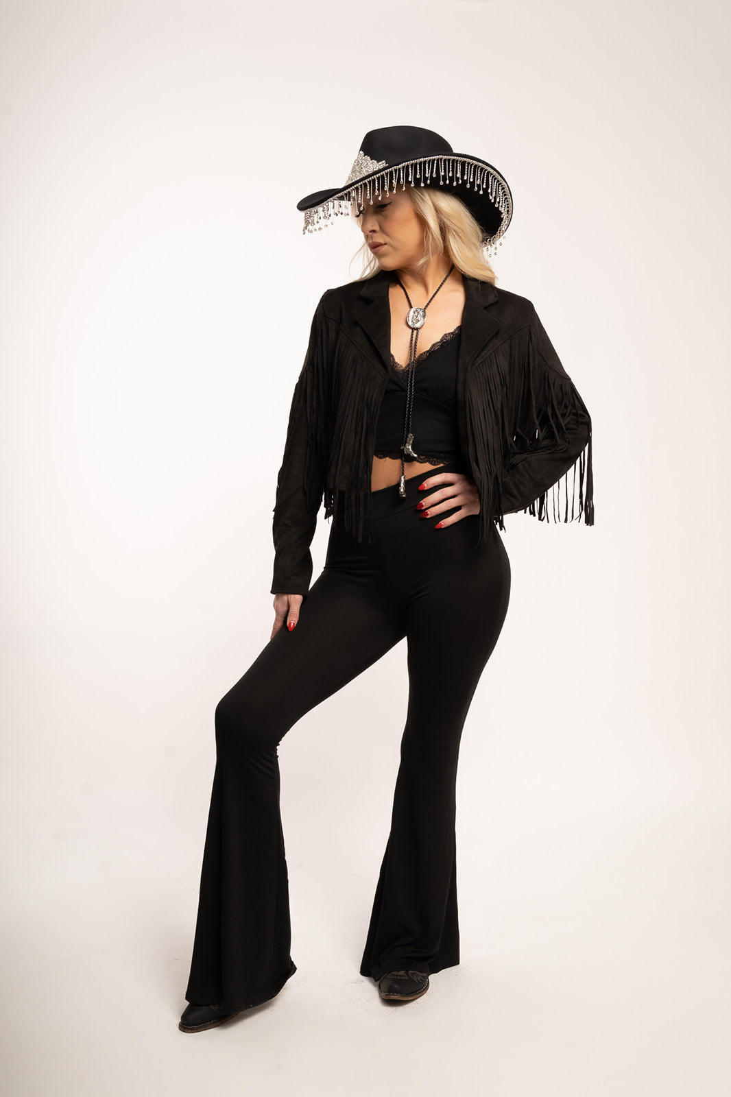 Boho Fringed Faux Suede Moto Jacket