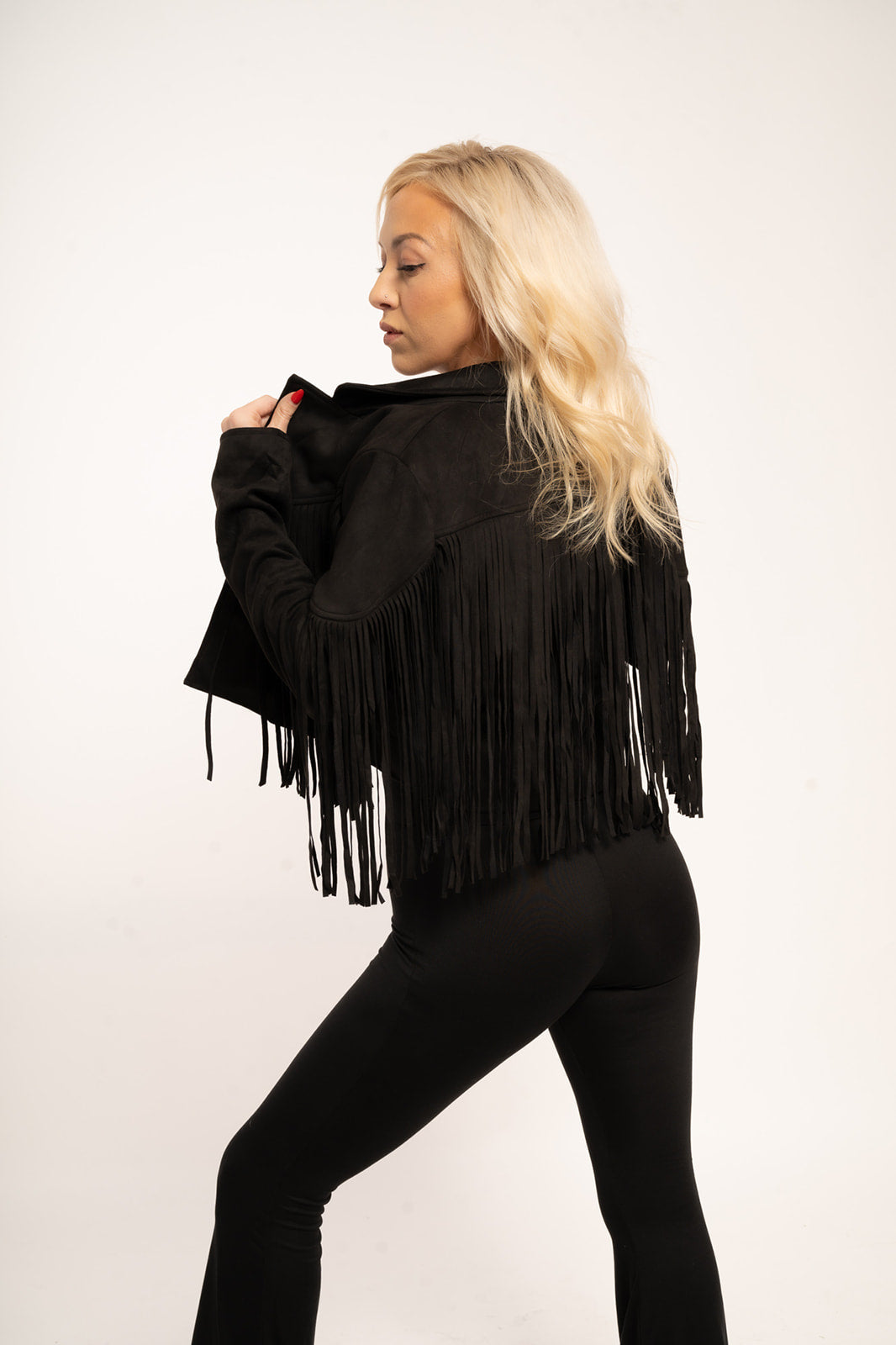 Boho Fringed Faux Suede Moto Jacket