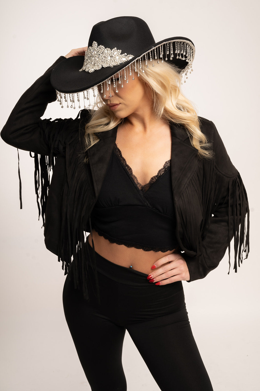 Crystal Flower Bling Rhinestone Fringe Trim Cowboy Hat