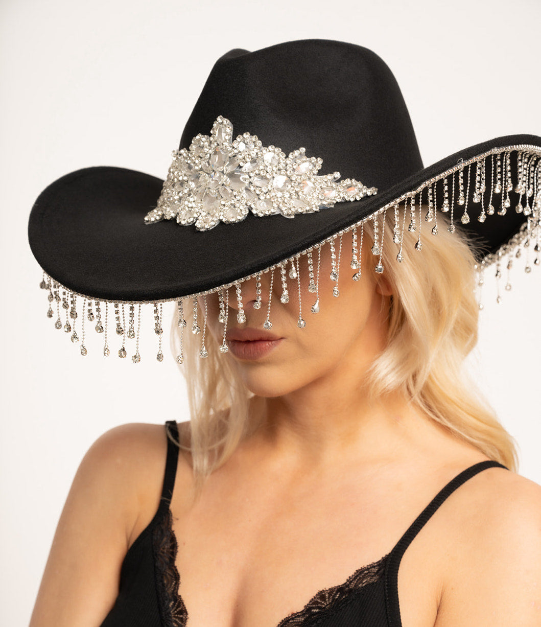 Crystal Flower Bling Rhinestone Fringe Trim Cowboy Hat