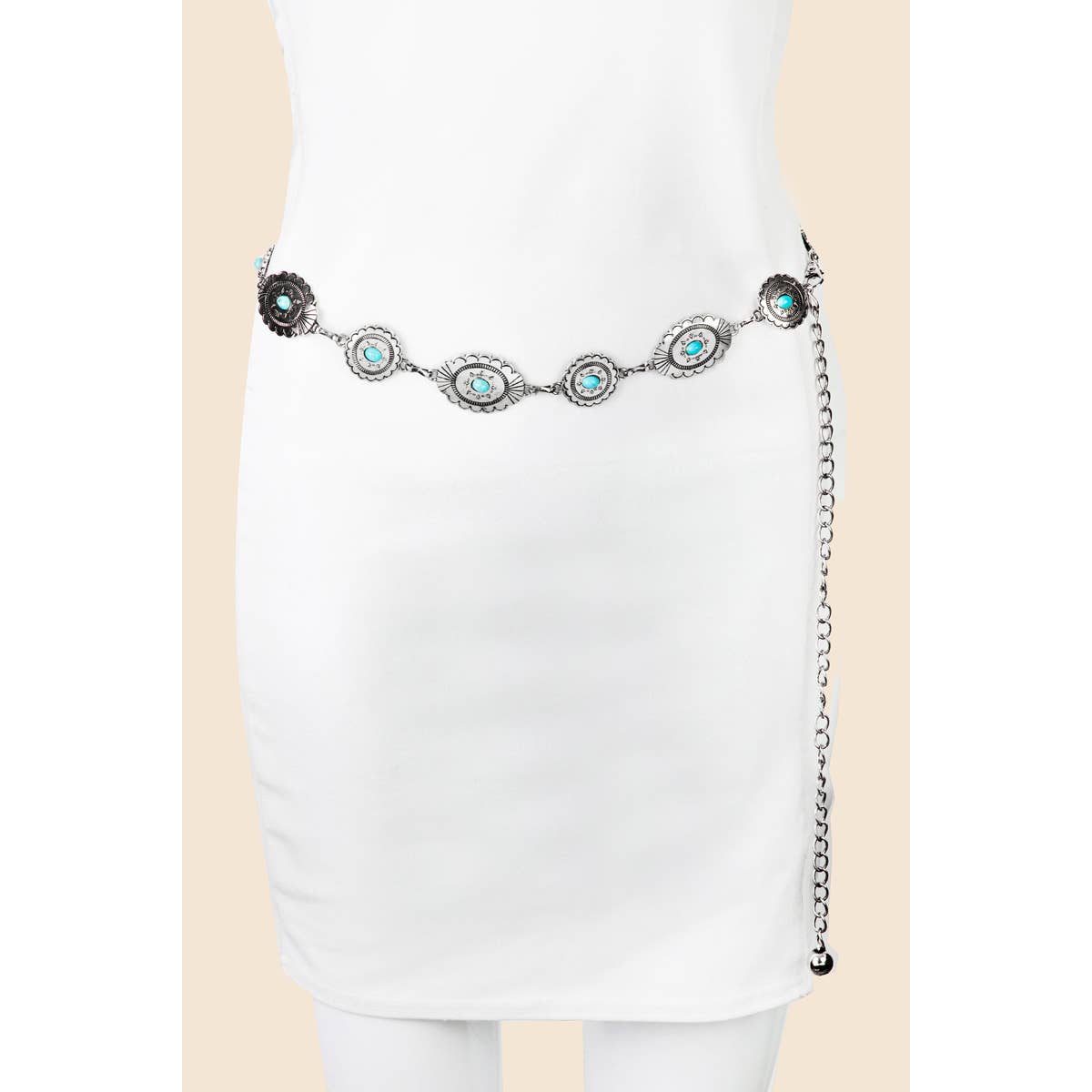 Floral Oval Disc Western Chain Belt