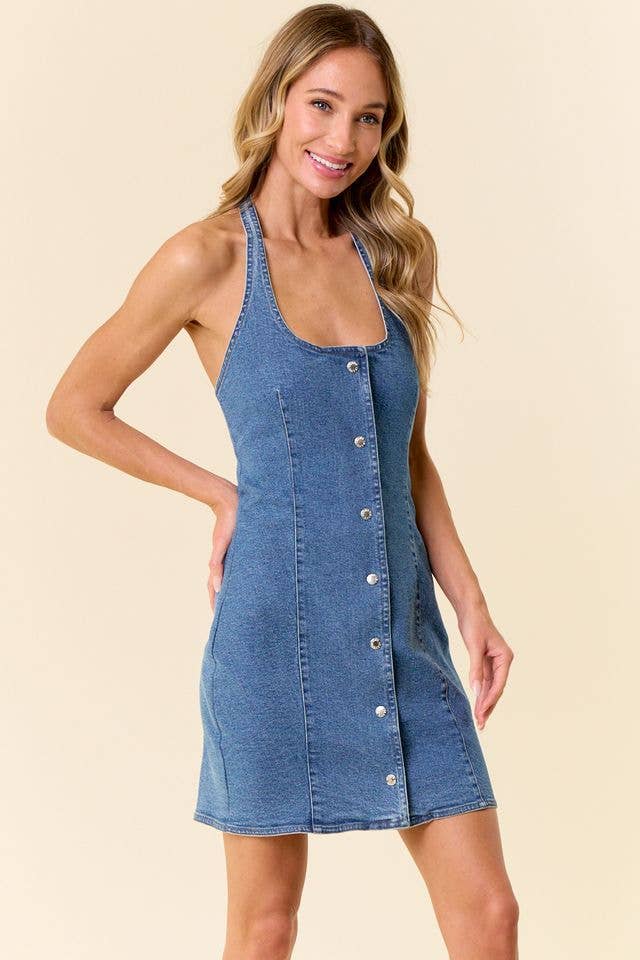 Denim Halter Mini Dress