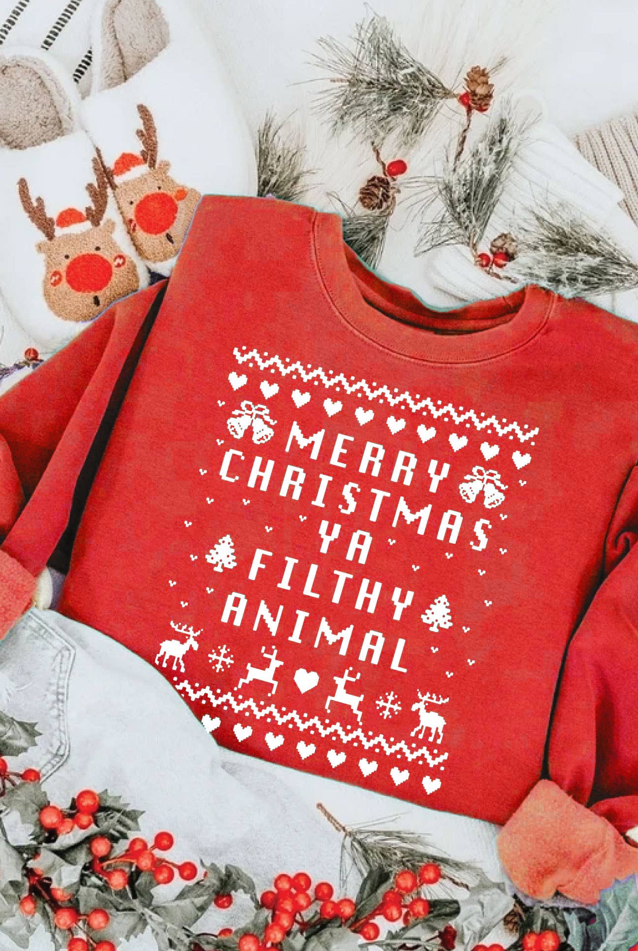 Merry Christmas Ya Filthy Animal Graphic Sweatshirt