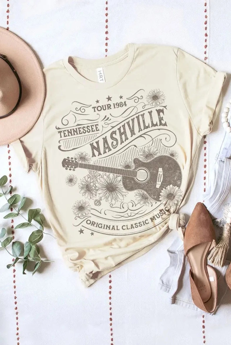 Tennessee Nashville Guitar Short Sleeve Graphic Top