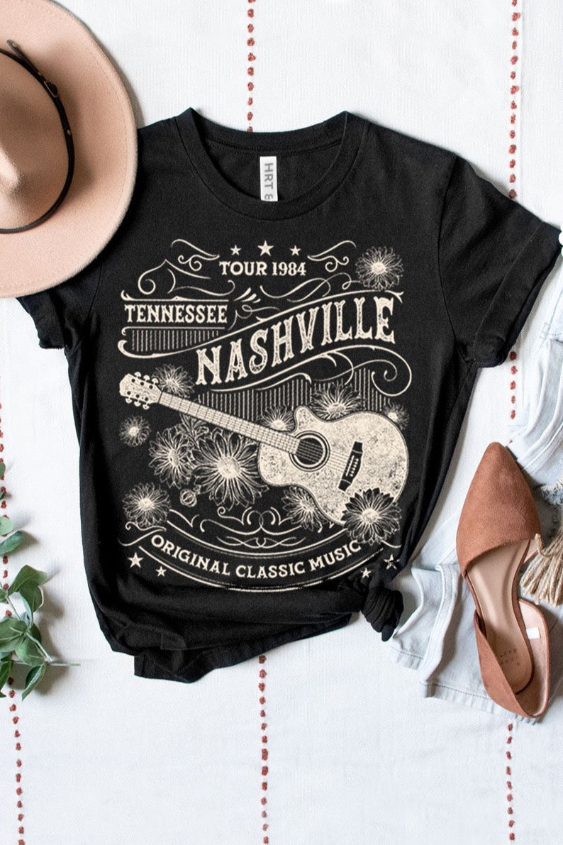 Tennessee Nashville Guitar Short Sleeve Graphic Top