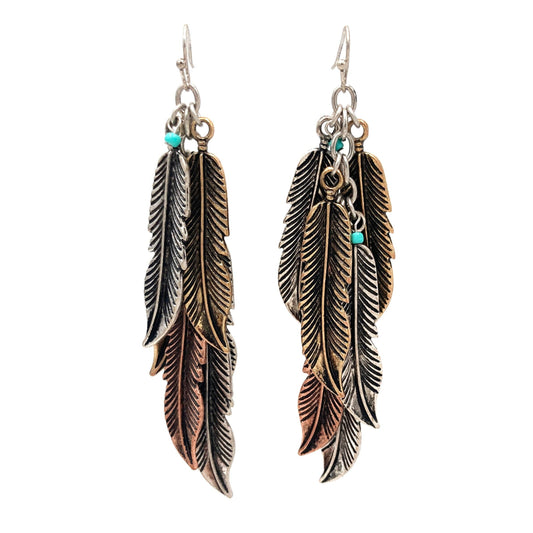 Feather Cluster Bohemian Metal Earrings