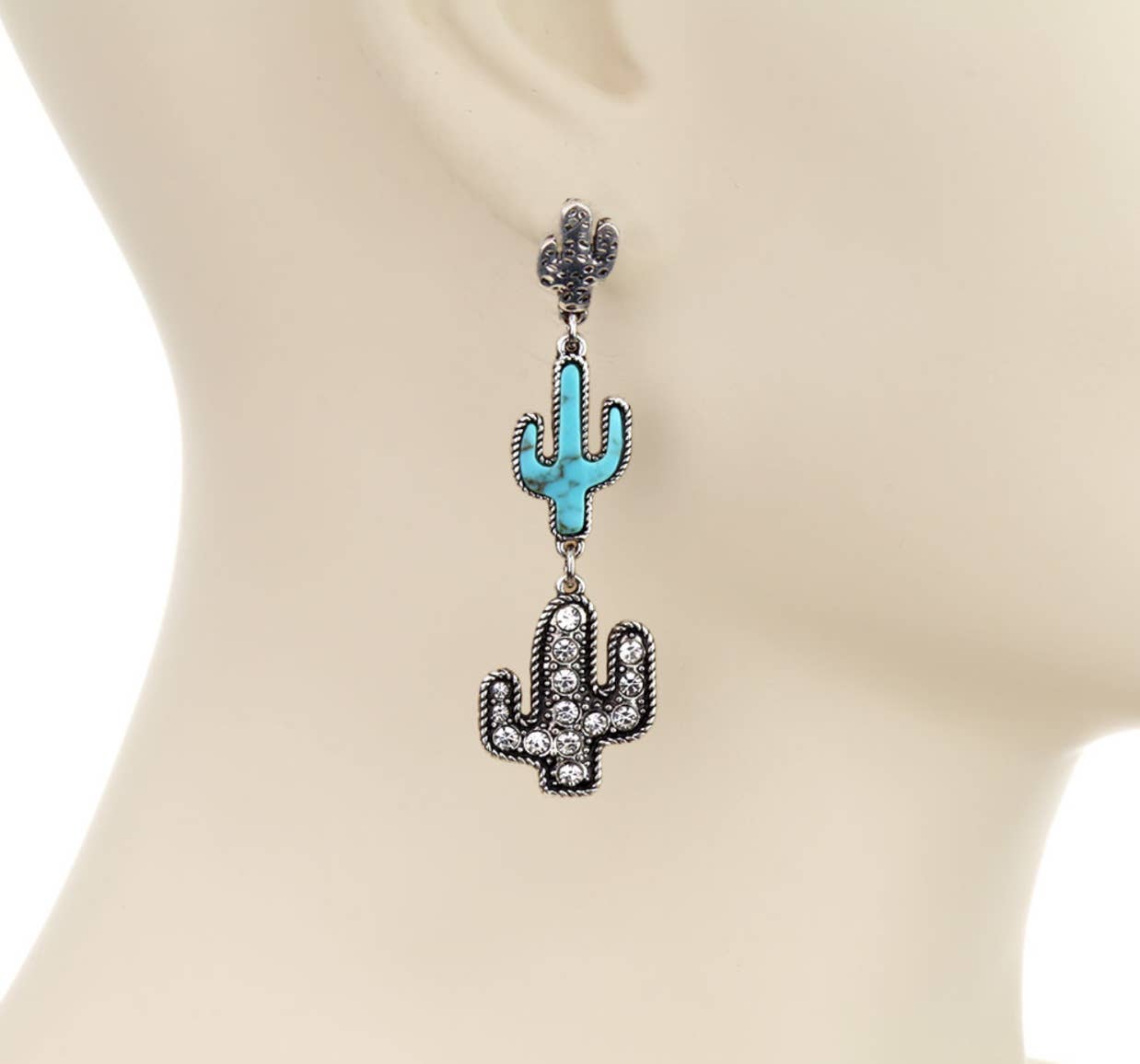 Western Cactus Stone Drop Stud Earrings