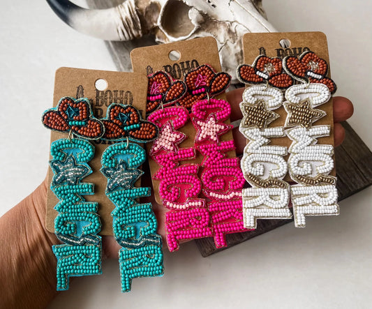 Beaded Cowgirl Cowgirl Hat Western Earrings