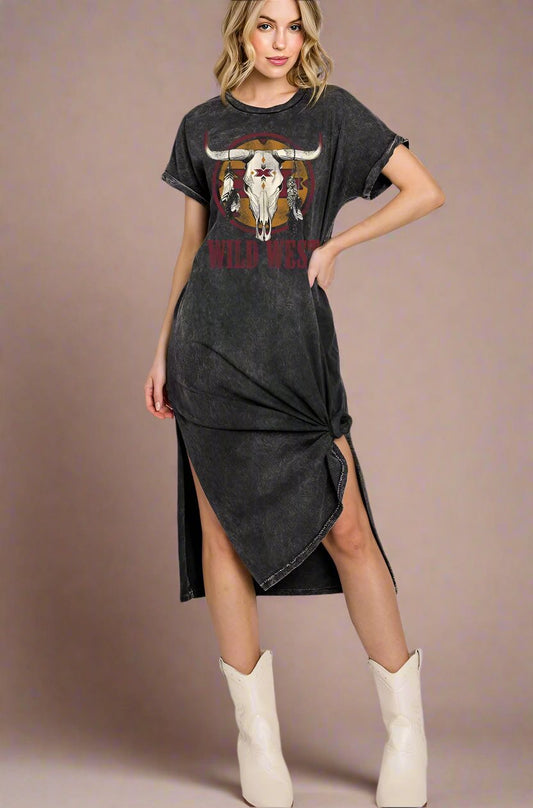 Wild West Cow Skull Mineral Graphic Dress