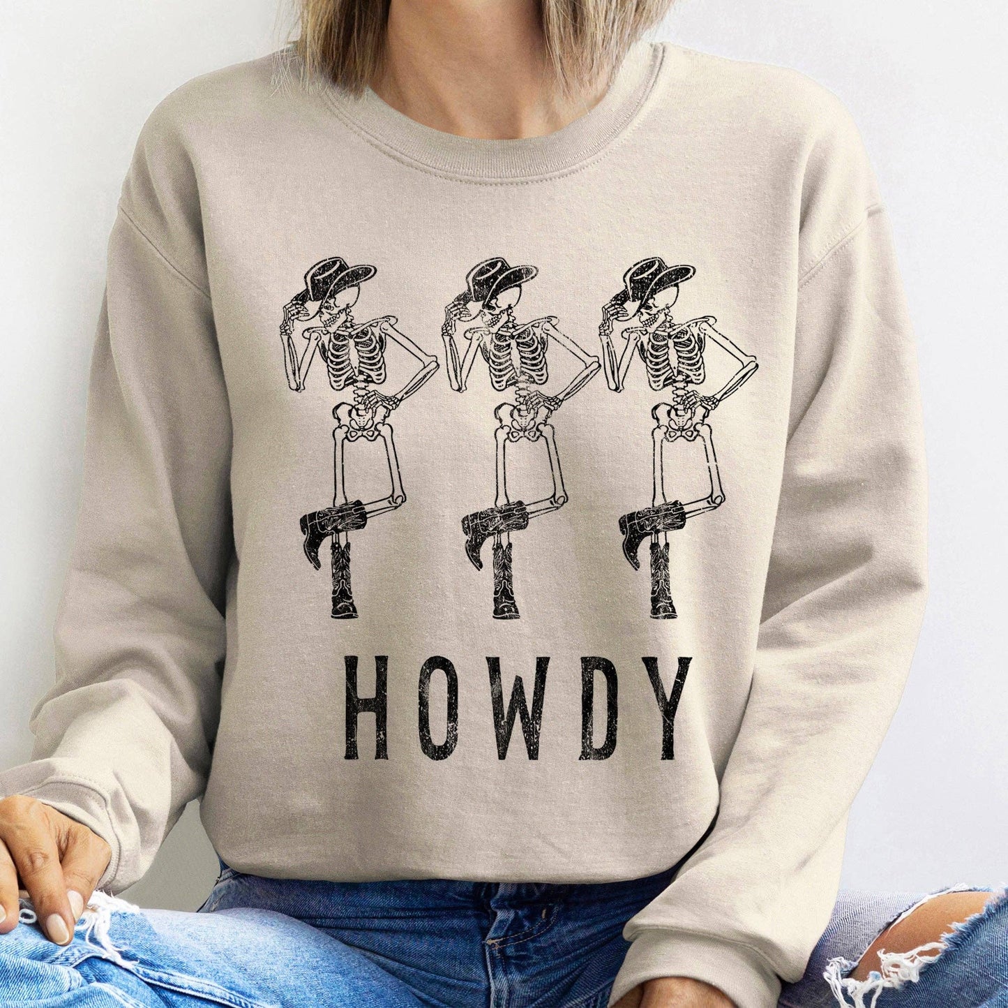 Howdy Cowboy Skeletons Halloween Sweatshirt