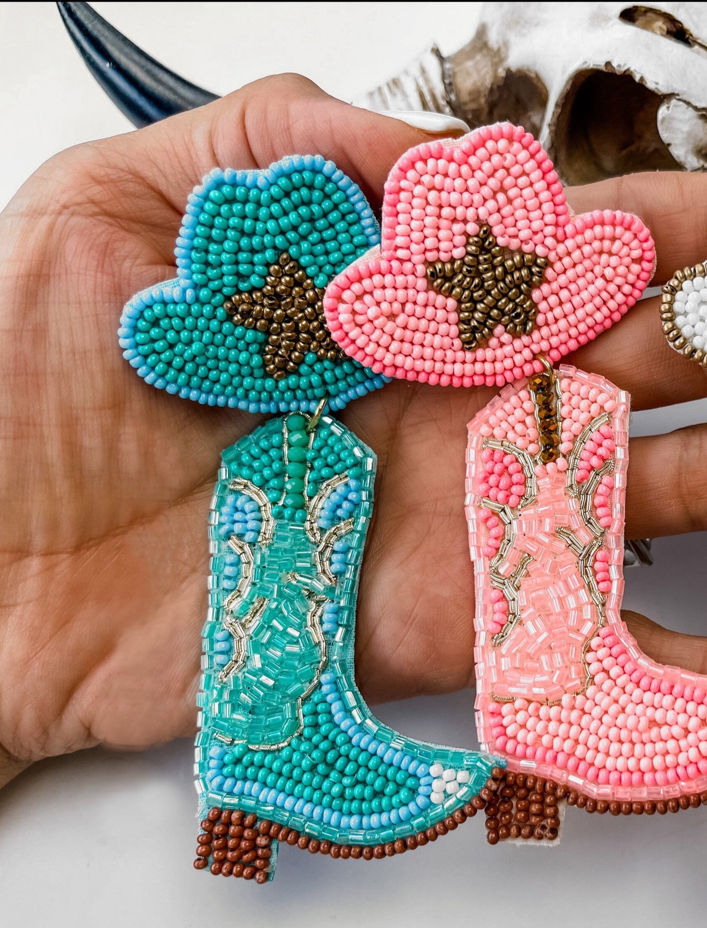 Cowgirl Boot Beaded Earrings in Turquoise