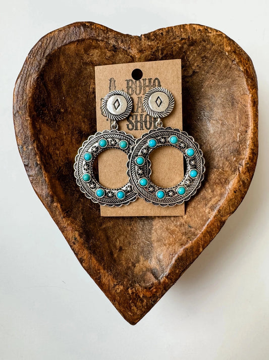 Western Round Drop Stone Post Earrings