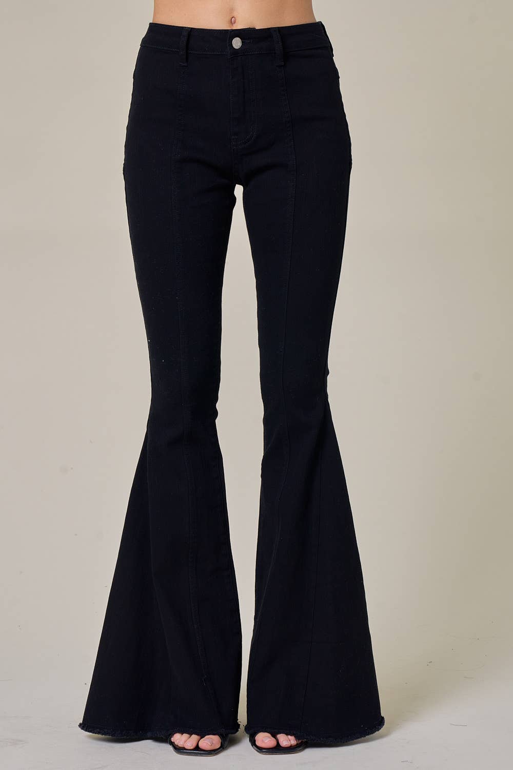 Black Denim Flared Jeans with Suede Stars