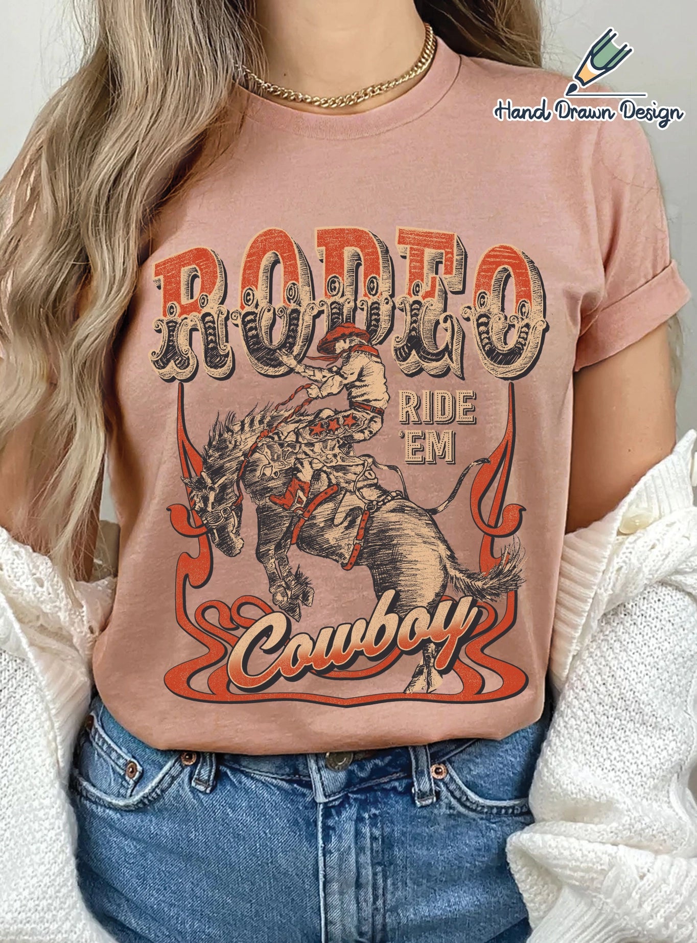 Rodeo Cowboy Hand Drawn Graphic Tshirt