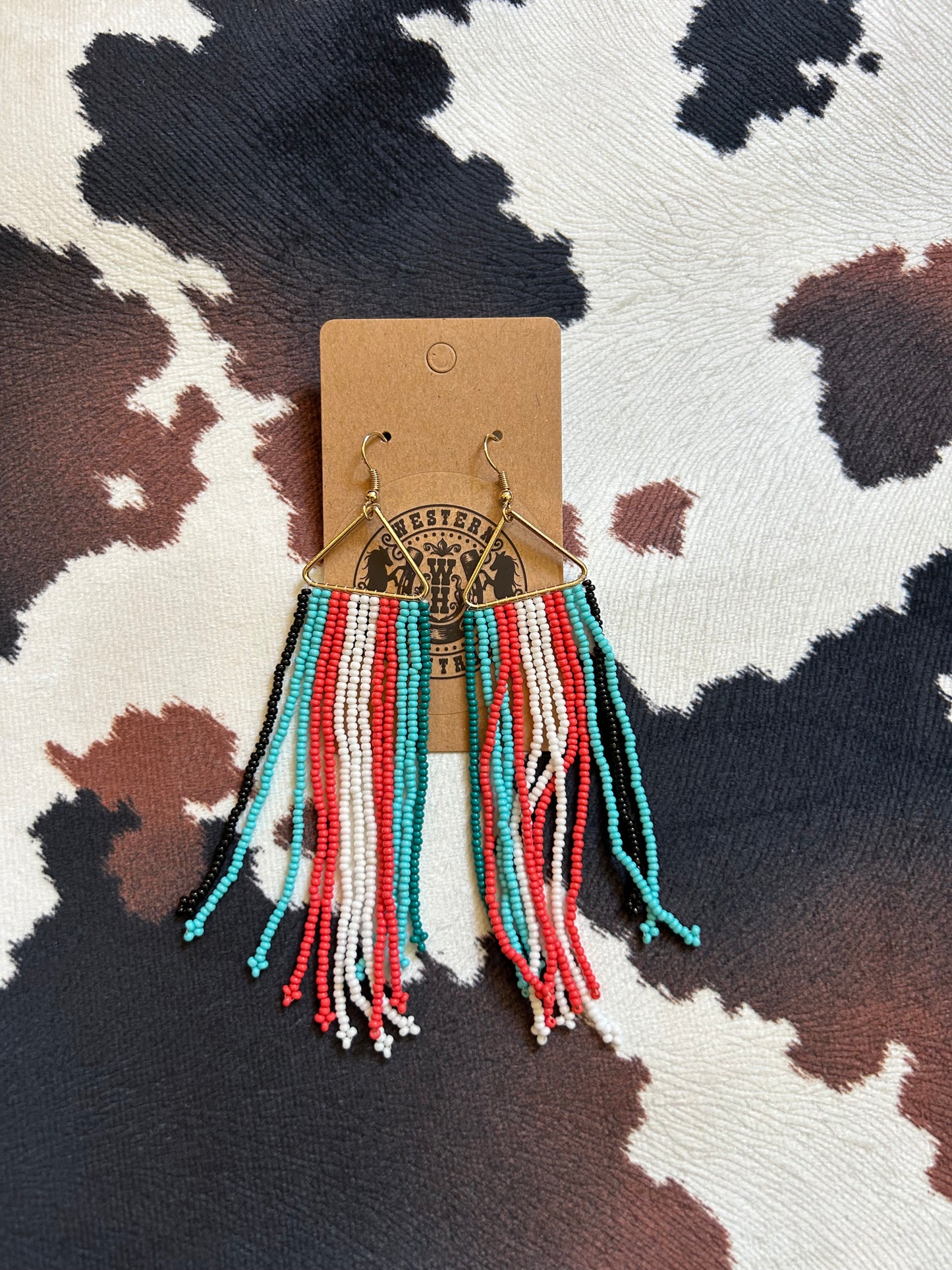 Triangle Multi Color Beaded Fringe Earrings