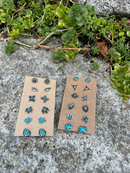 Western Studs - 6 Pack | Silver & Turquoise