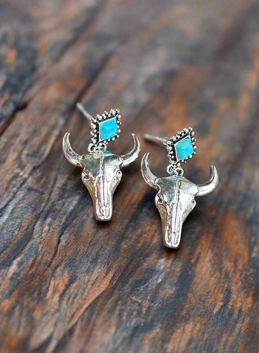 Turquoise Bull Skull Earrings