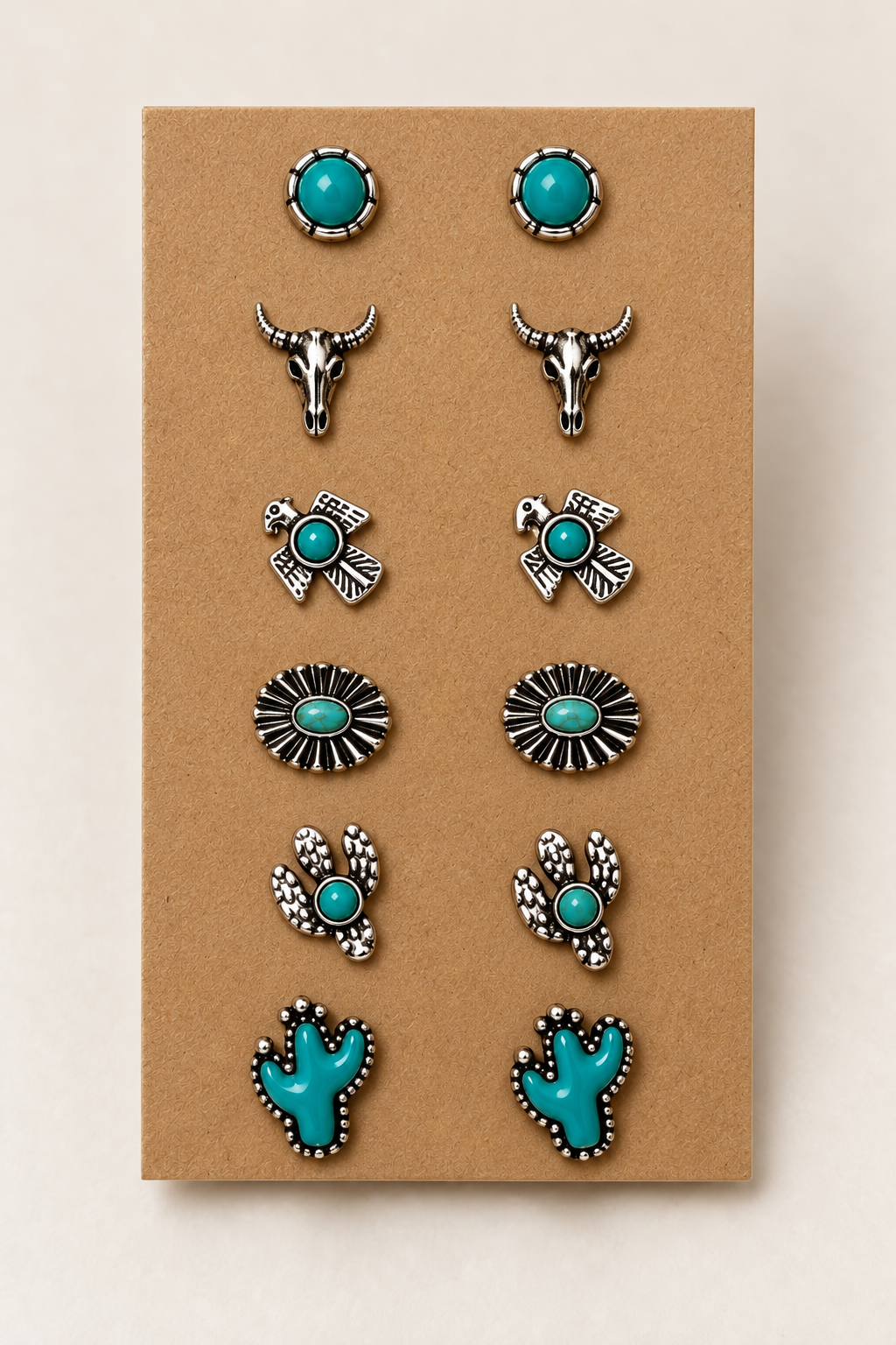 Western Studs - 6 Pack | Silver & Turquoise