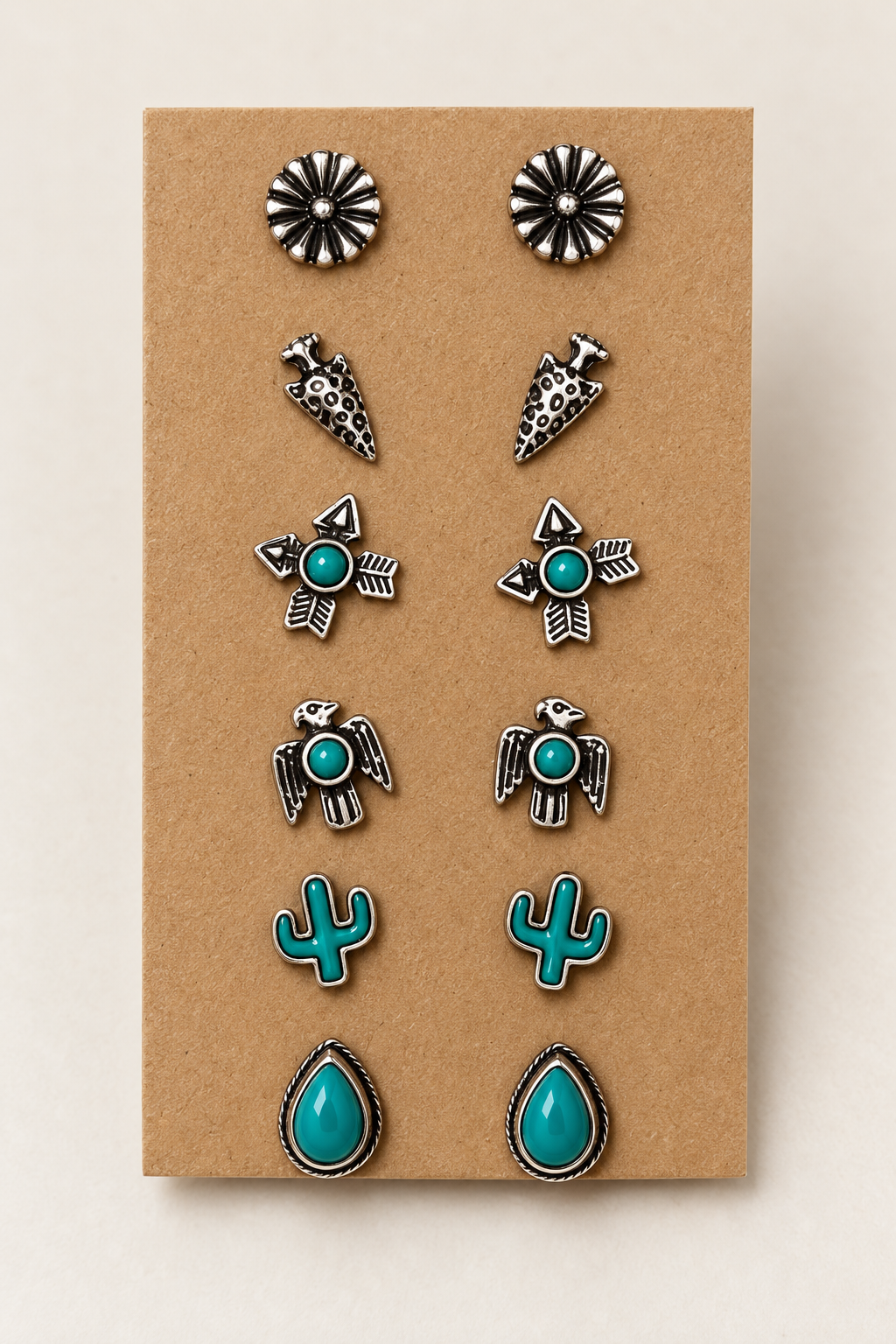 Western Studs - 6 Pack | Silver & Turquoise