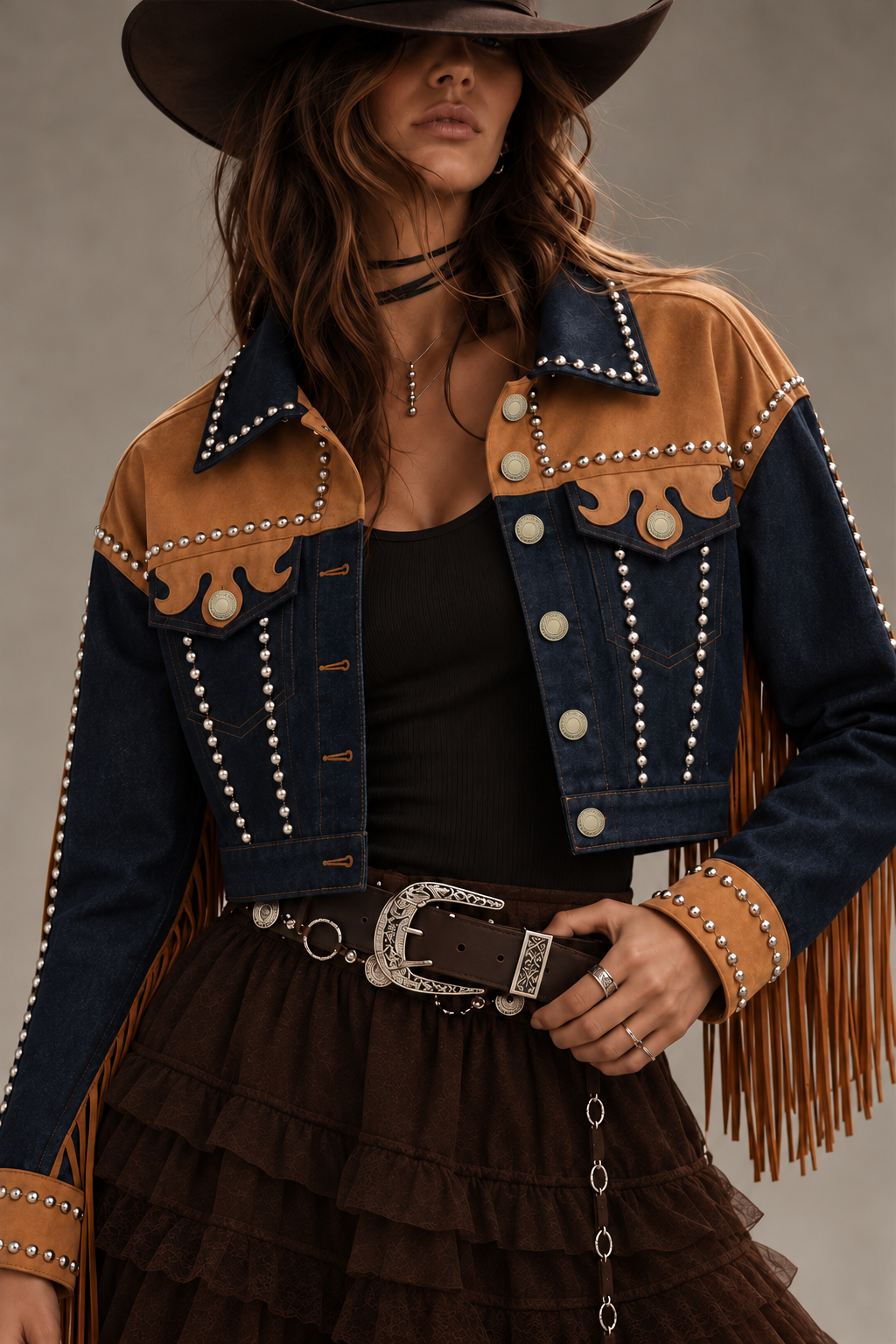Western Contrast Yoke & Stud Denim Jacket