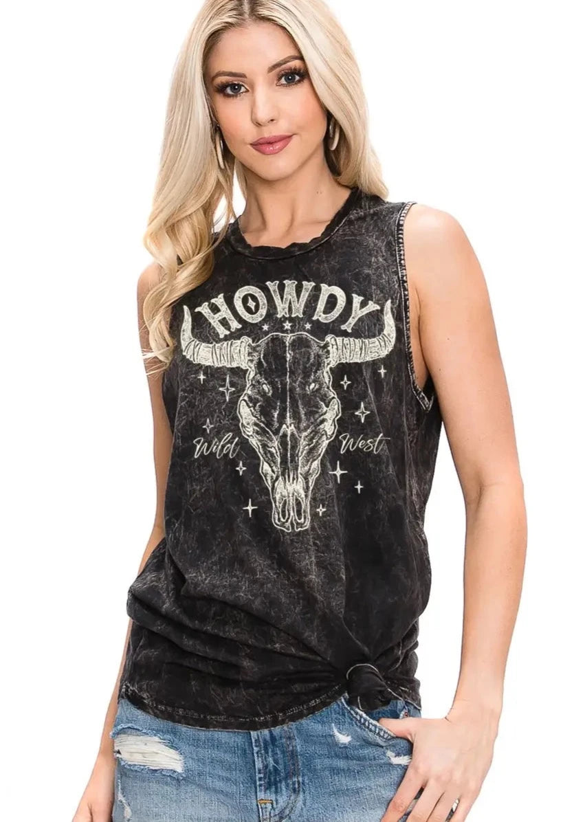 Howdy Cow Skull Wild West Tank Top