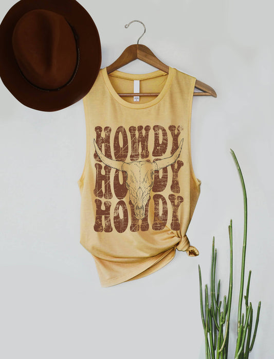 Howdy Muscle Tank with Bull's Head Art