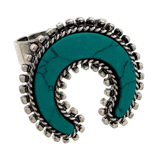 Moon Shape Turquoise Stone Western Ring