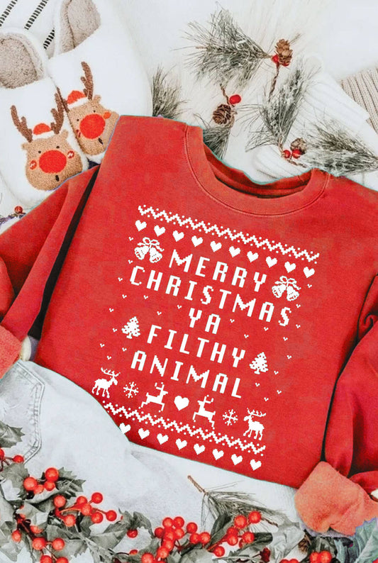 Merry Christmas Ya Filthy Animal Graphic Sweatshirt