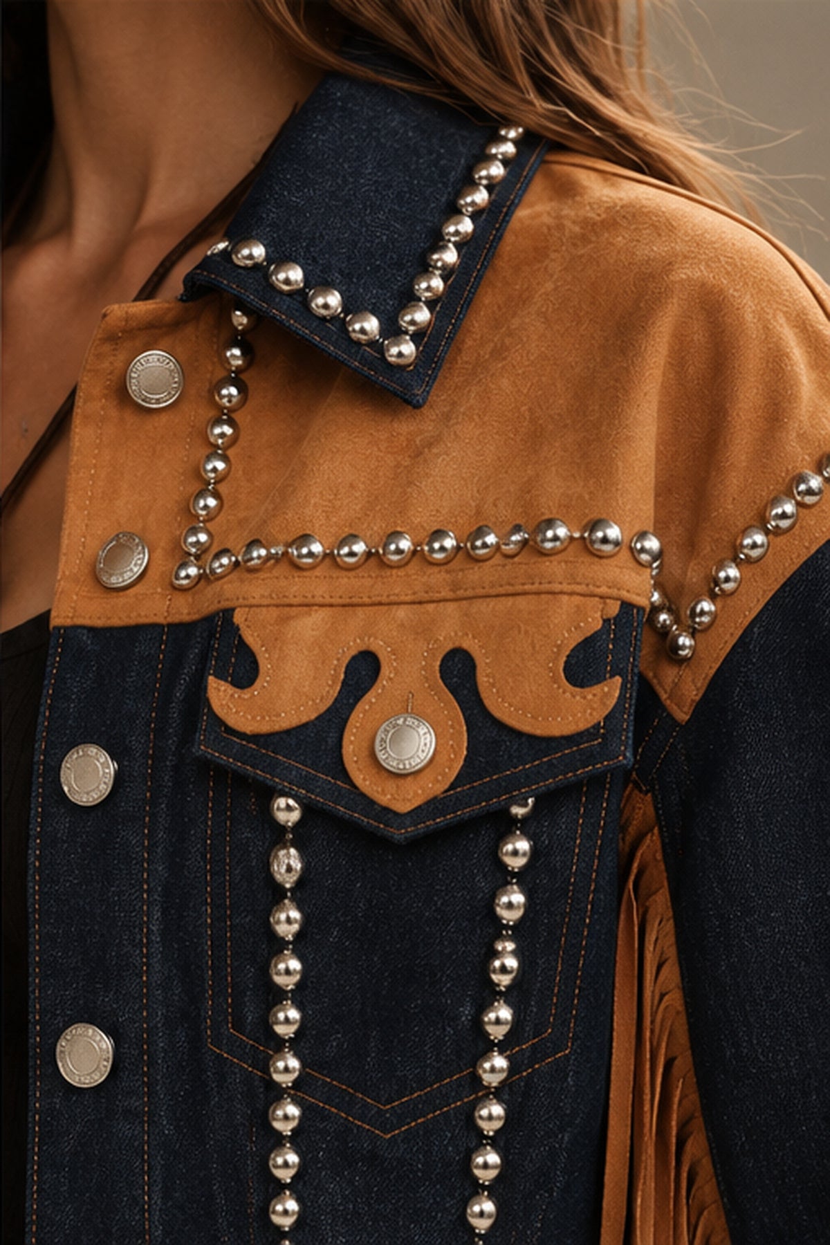 Western Contrast Yoke & Stud Denim Jacket