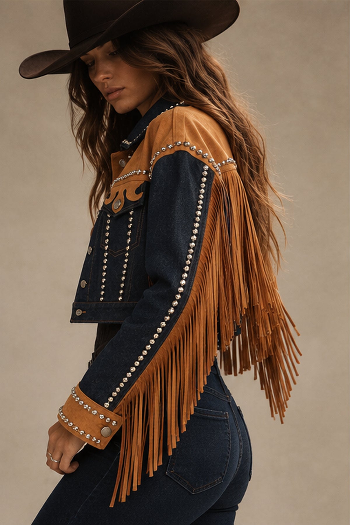 Western Contrast Yoke & Stud Denim Jacket
